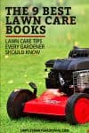 red lawn mower with text overlay the 9 best lawn care books