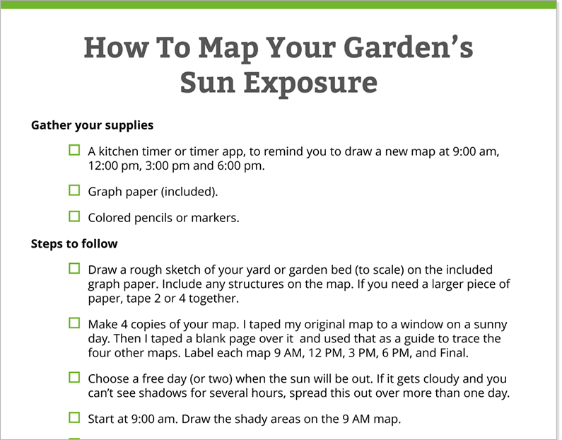 printable sunlight calculator checklist