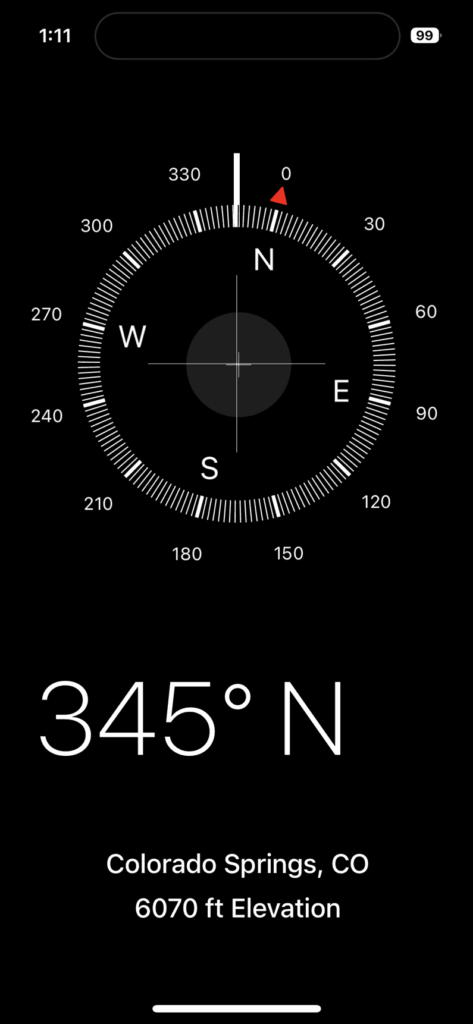 screenshot of a compass on an iphone